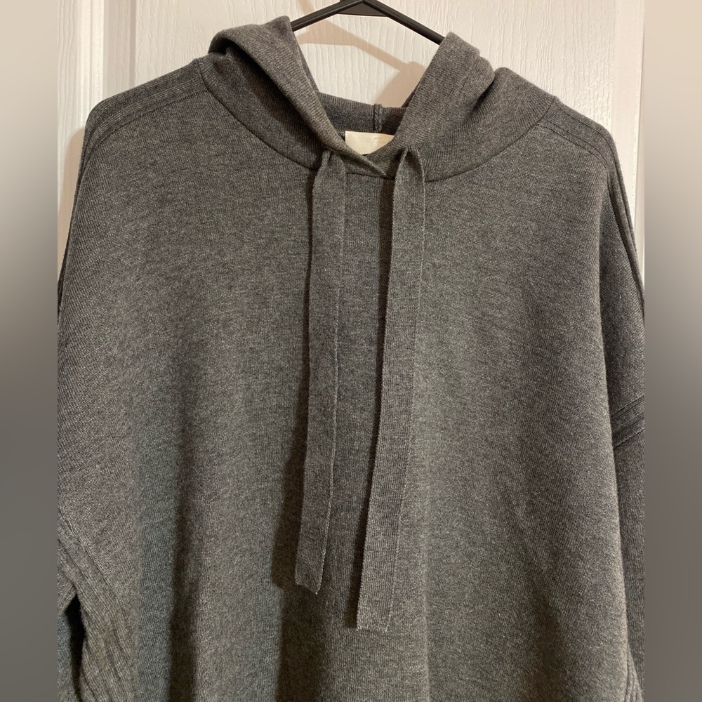 NWOT 7 For All Mankind Cashmere Blend Grey Knit Drawstring Sweater Hoodie XL - Picture 2 of 12